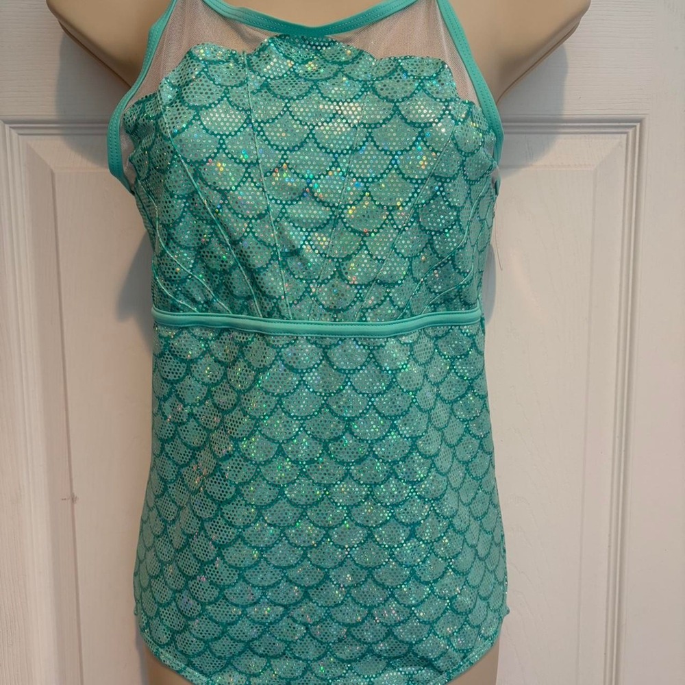 Justice Mermaid Scale One Piece Swimsuit Girls 20 NWT Aqua Glitter Y2K Fairy